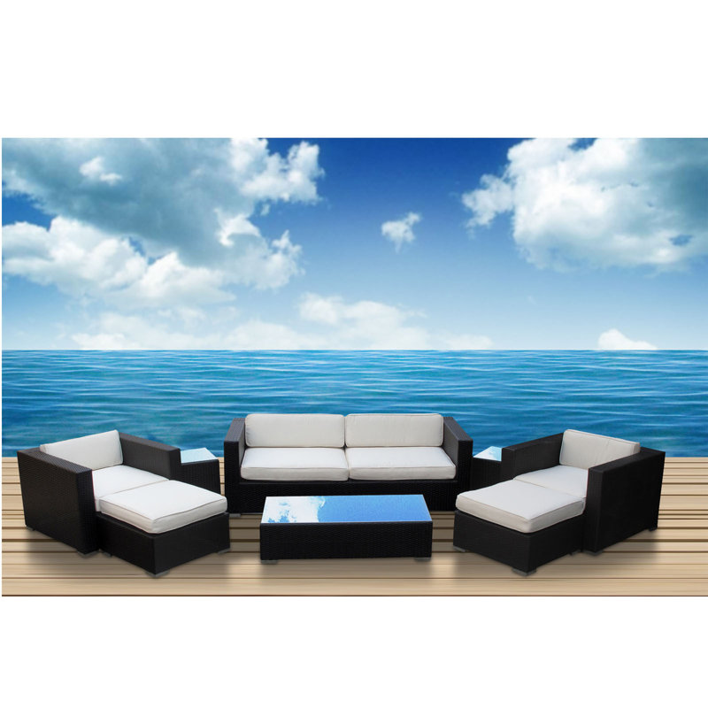 Modway Venice Outdoor Rattan Cushions 8-piece Set, Espresso, White