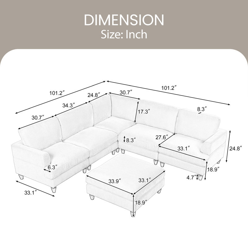 Canapé modulaire Pettegrow, Velours côtelé beige