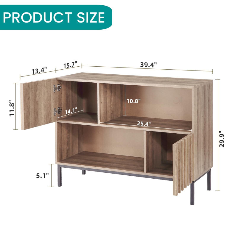 Buffet Mid-Century avec porte cannelée