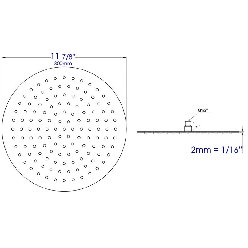 Matte Black 12" Round Ultra-Thin Stainless Steel Rain Shower Head