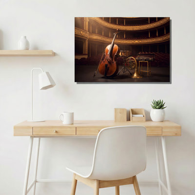 Cello French Horn and Snare Drum in Opera House Canvas Wall Art