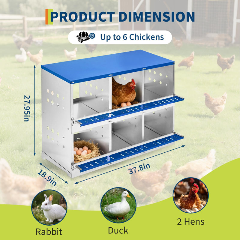 Boîte de nidification en métal pour poulets, boîte de pontage à 2 niveaux à 6/8 compartiments avec perchoir et trous de ventilation, nid de poule pour jusqu'à 6/8 poulets