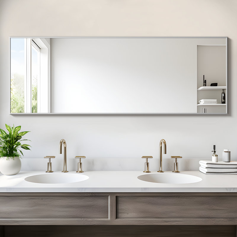 Kinkaid Metal Framed Full Length Hanging Mirror, 71" x 24", Silver