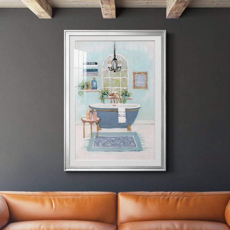 Blue Bath I - peinture encadrée, H 30,5 po x l 42,5 po x P 1,5 po, Argent