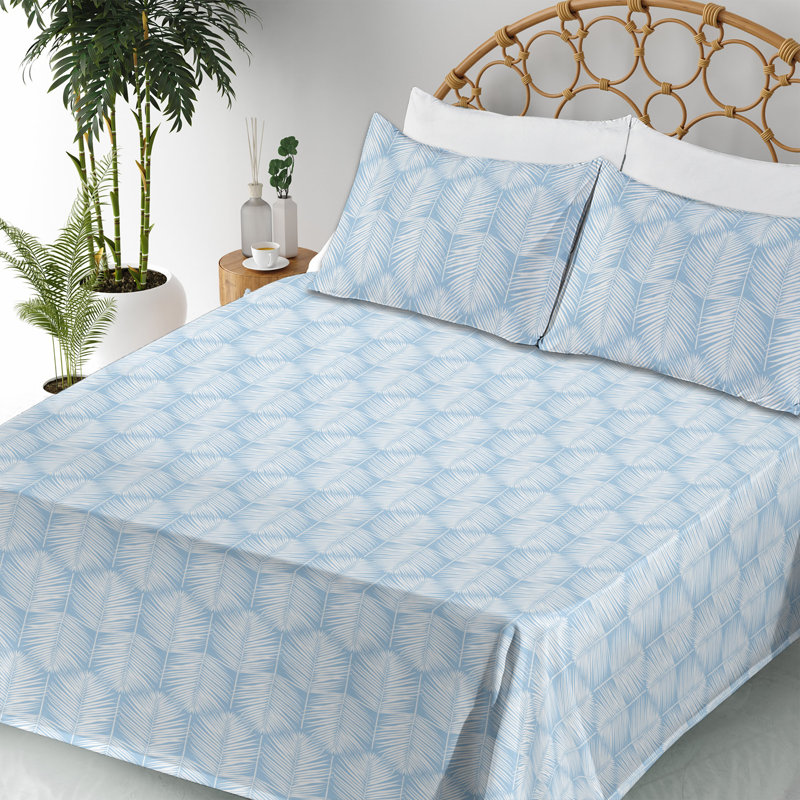 Microfiber Sheet Set, Full Sheet Set with 2 Pillowcases, Pale Blue/White Floral
