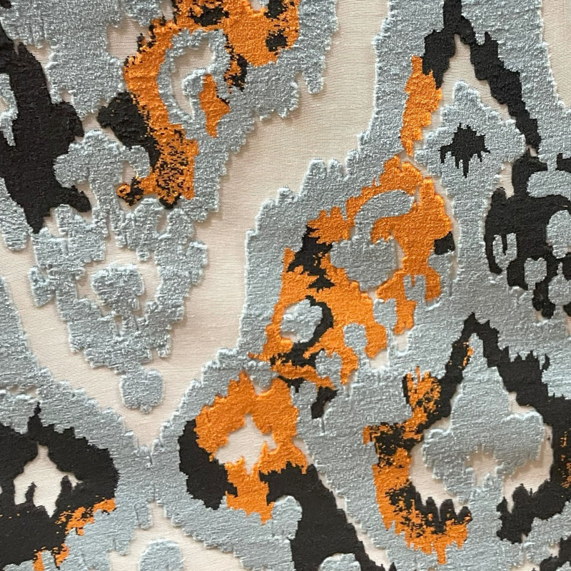 Coussin Plutus Tribal Harmony, Bleu / orange / ikat gris anthracite, Carré, H 20 po x l 20 po