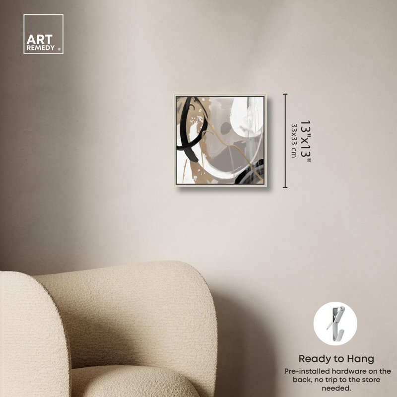 «Harmony of Neutrals Kitchen Decor» par Art Remedy, H 12 po x l 12 po, Cadre argenté