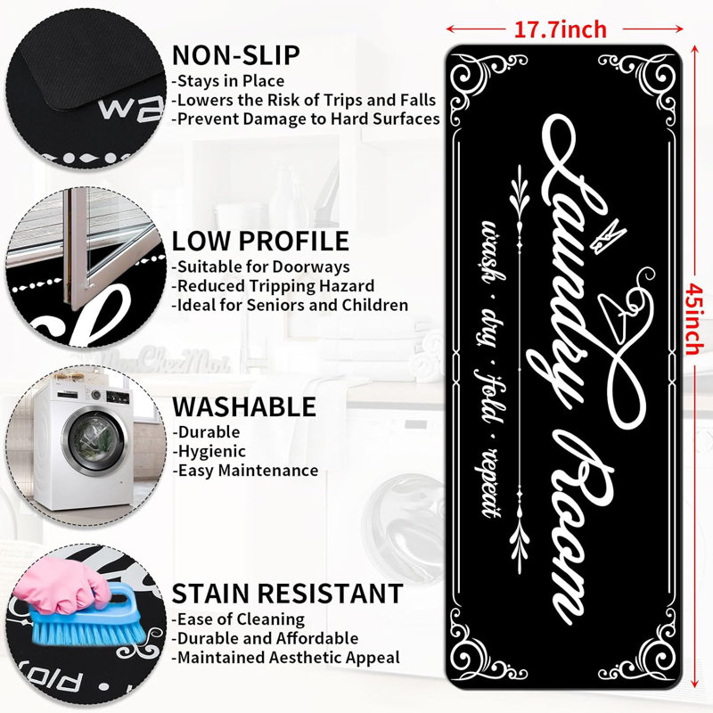 Tapis de couloir de blanchisserie, tapis antidérapants noirs
