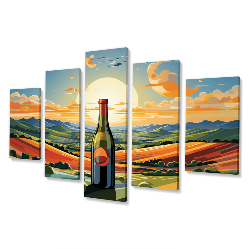  «Wine Bottles In Italian Landscape II - Art mural à multiples panneaux de vin