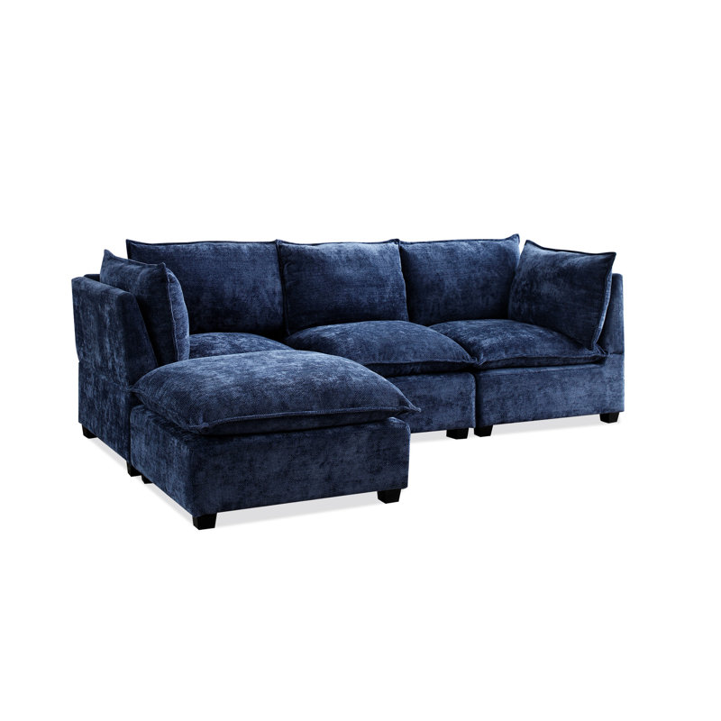 Modulaire moderne en lin bleu, coussins moelleux en duvet de canard, pour les espaces de vie et de travail