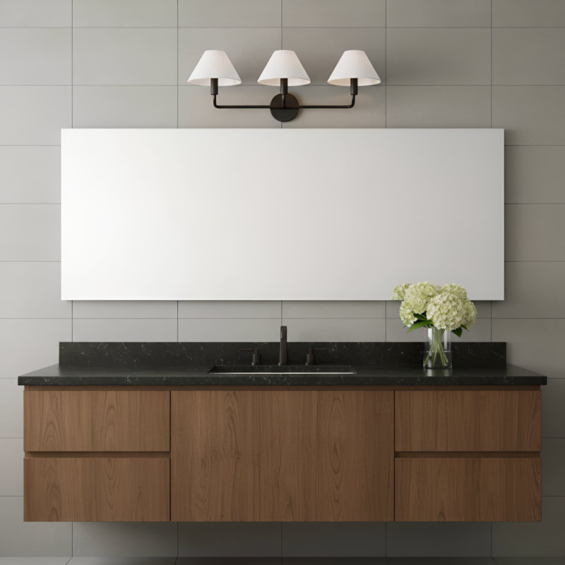 Sean Lavin Colfax Bathroom Bedroom Wall Fixture With White Linen Shade, 10.25" H x 29" W x 8.5" D, Aged Iron, 3 Lights