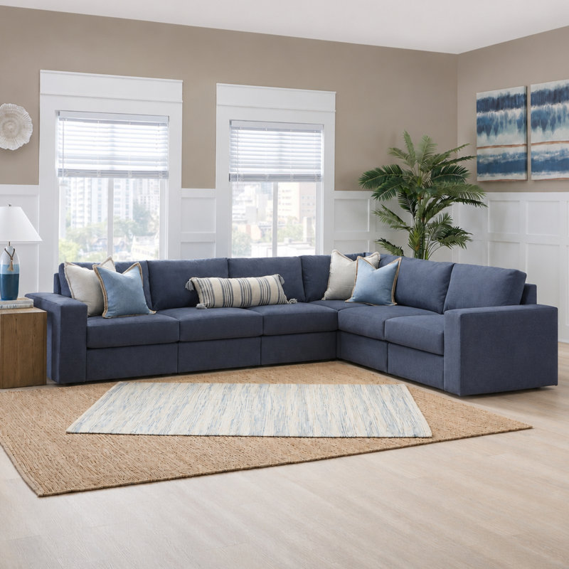 Flex Upholstered Modular Wide Arm 6-Seat Sectional, Blue