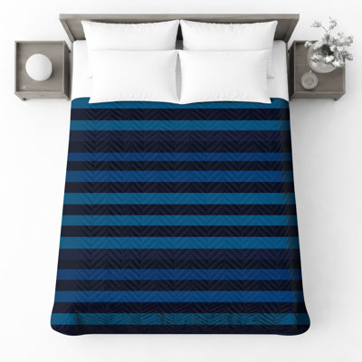 Blue Black Stripes Quilted Bedspread 