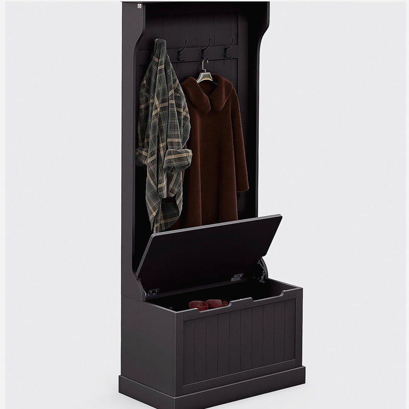 3-In-1 Entryway Hall Tree with Storage Bench, Coat Rack with Four Hooks and Shoe Storage