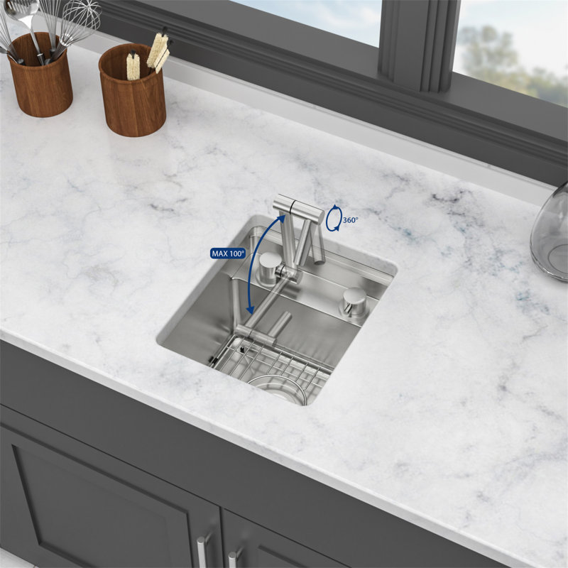 Évier de cuisine encastrable 13 po avec robinet pliant 13 po x 15 po x 9 po à cuve simple en acier inoxydable de calibre 16 SUS304