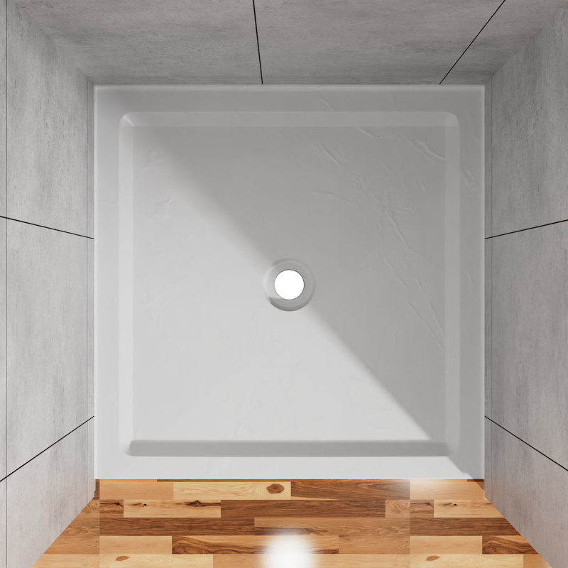 36" X 36" Single Threshold Shower Base With Center Drain, Anti-Slip Slate Texture Acrylic Shower Pan, 3.3" Height (Matte Black/White, No Drain Kit)