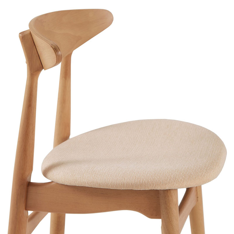 Upholstered Counter Stool, Oak, Beige Linen