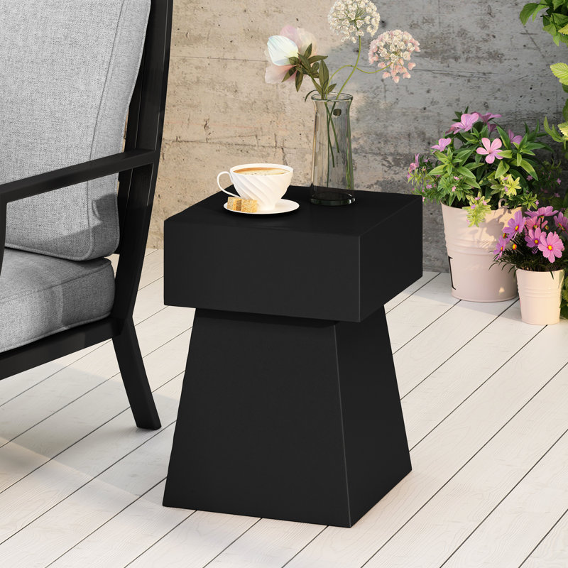 Table d'appoint en béton léger, moderne, noir, sans assemblage, forme piédestal - profondeur 13,84 po x hauteur 19,13 po, table en oxyde de magnésium noir avec béton, forme exceptionnelle, hauteur d'assemblage
