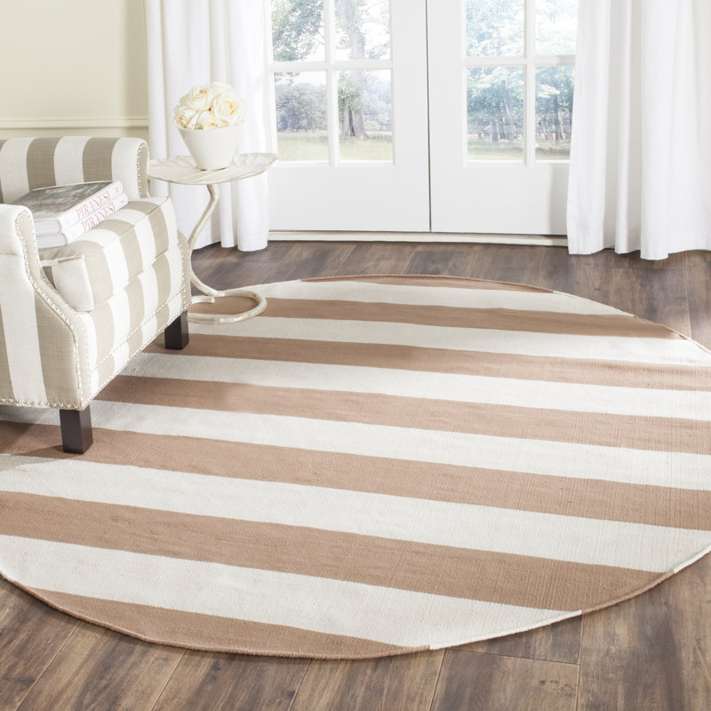 Tapis rayé en coton tissé à la main Dirit, Rond 6 pi