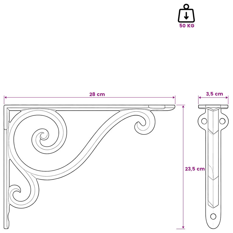 Wall Shelf Brackets Steel Metal Shelf Brackets Wall Mounted Hanging DIY, 12.5cm H x 17cm W x 3cm D, Antique White