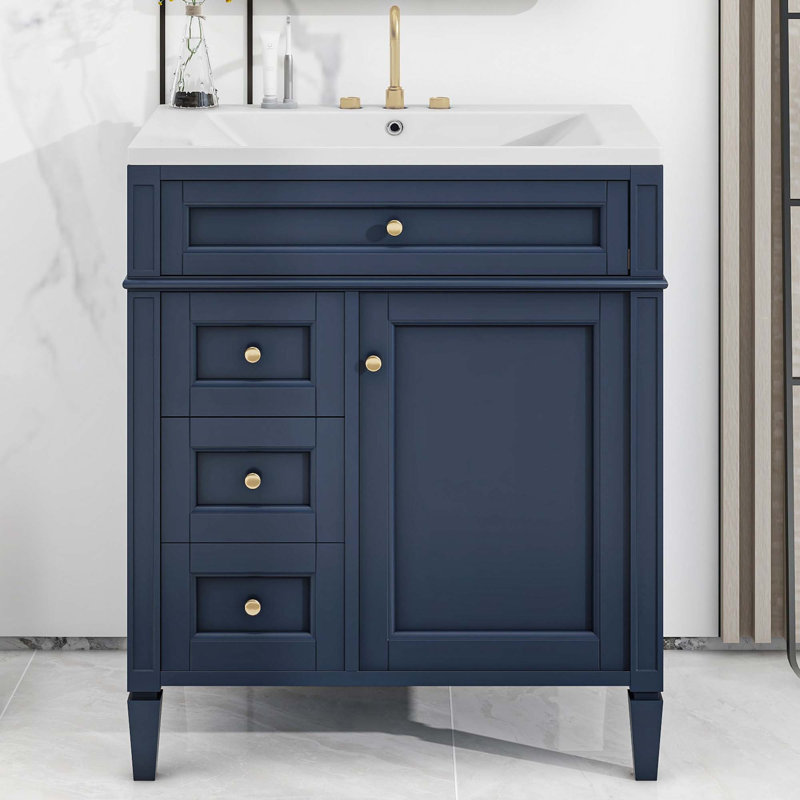 Meuble-lavabo de 30 po avec lavabo supérieur, Bleu
