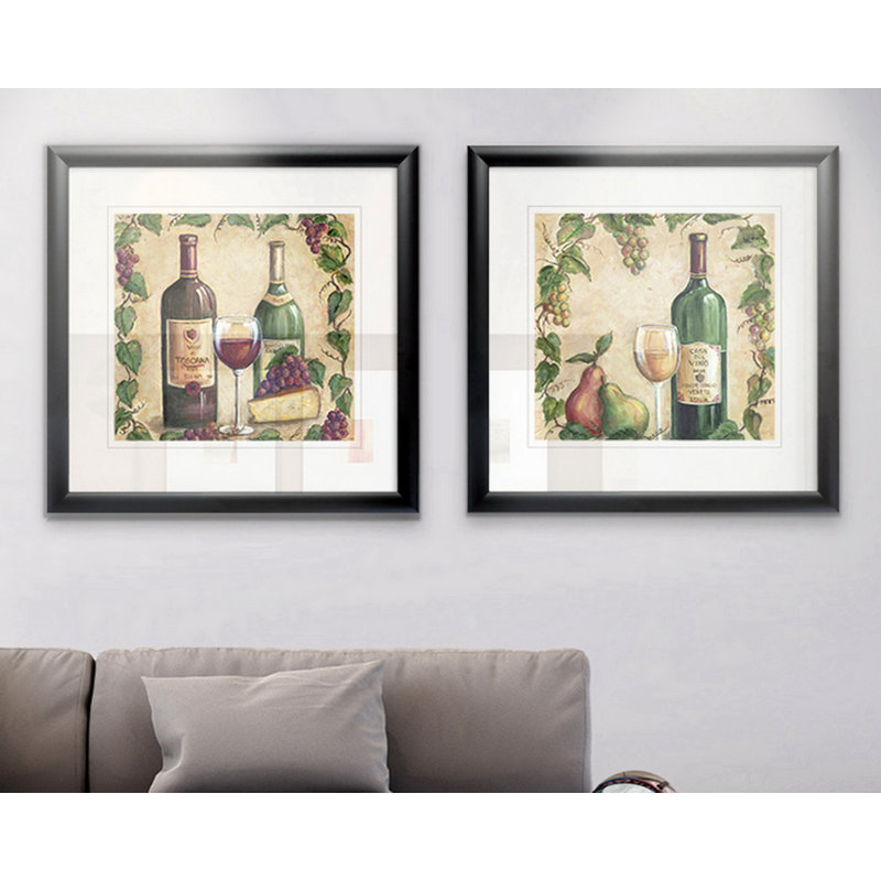 Vino Di Toscana - Encadré sous verre, ensemble de 2, grand tableau pour salon, Cadre noir