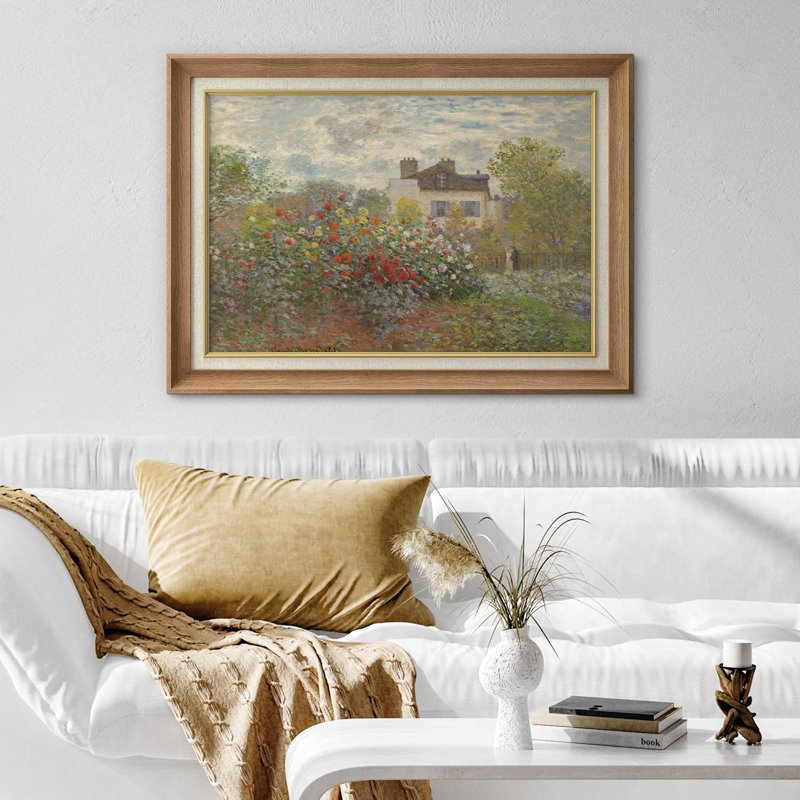 Célèbre œuvre d'art Mid-Century Flower Garden In Argenteuil, impression sur papier par Claude Monet, Encadré naturel