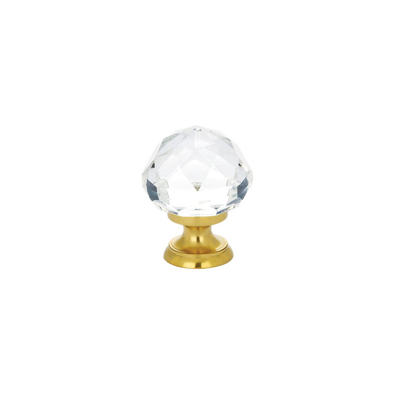 Crystal Round Knob, Polished Brass, 1.25"