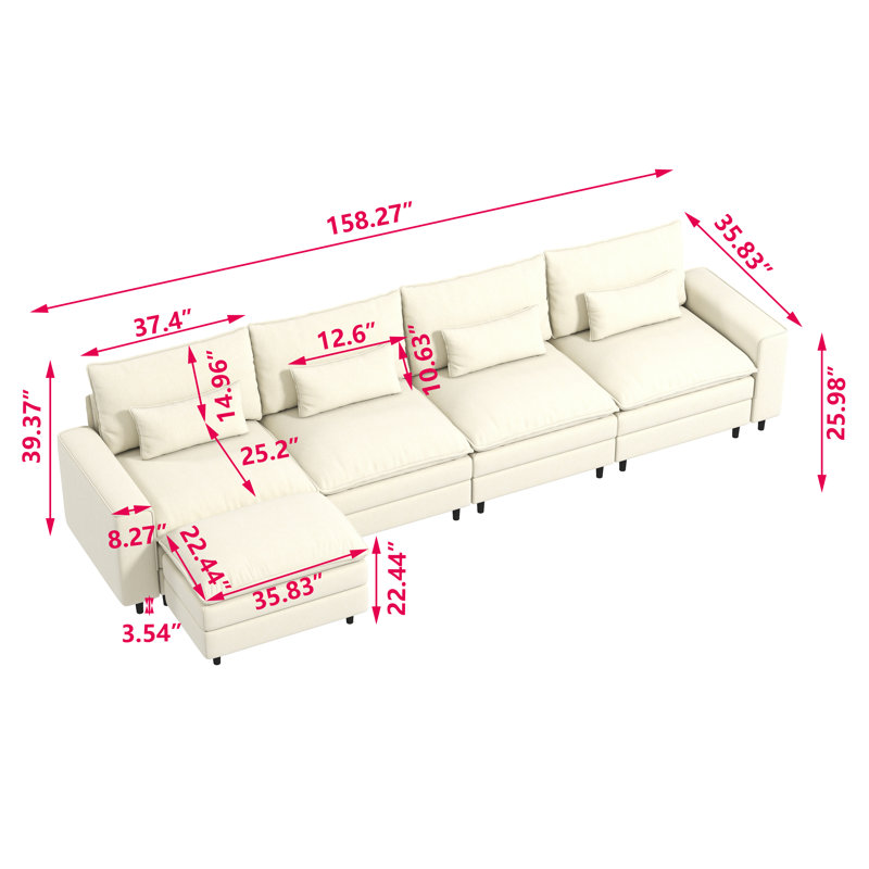 Ensemble de canapé en L pour salon, H 39,37 po x l 158,27 po x P 35,83 po, Chenille beige
