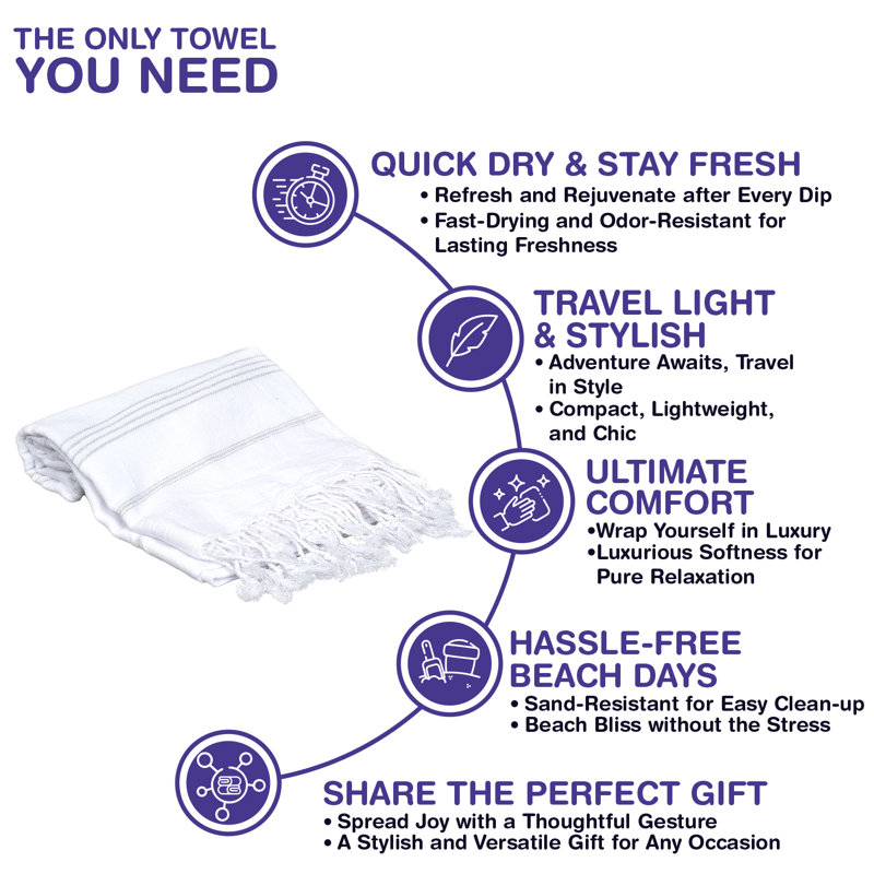 Ensemble de 6 serviettes pour lit de plage en coton turc Alize, Blanc