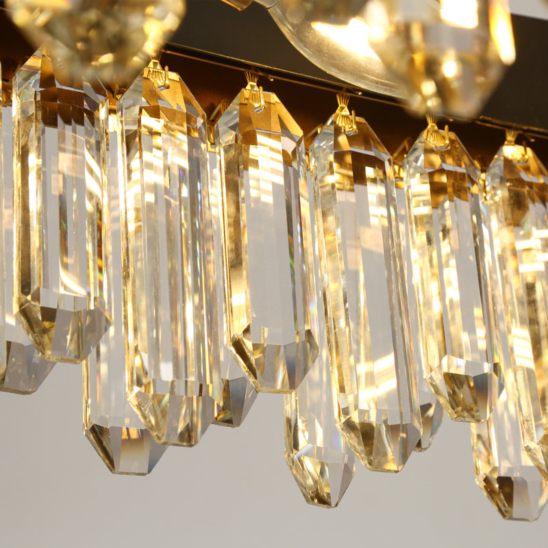 Lustre linéaire à 10 lumières de 119 cm (47 po) de largeur, à intensité variable, en cristal noir et laiton, idéal pour îlot de cuisine.