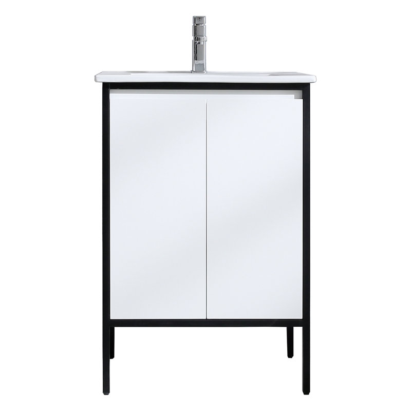 Ceramic 24 po L x 18 po P 2 portes Meuble-lavabo avec évier simple et Comptoir en Céramique