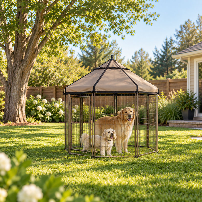 Enclos modulaire pour chiens de 1,5 m avec auvent – ​​Abri intérieur et extérieur pour animaux de compagnie, H 60,5 po, Brun