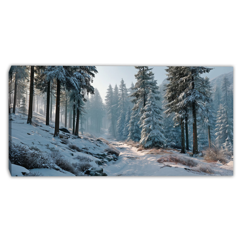 Art mural sur toile Sunlit Winter Meadow Pines, H 20 po x l 40 po