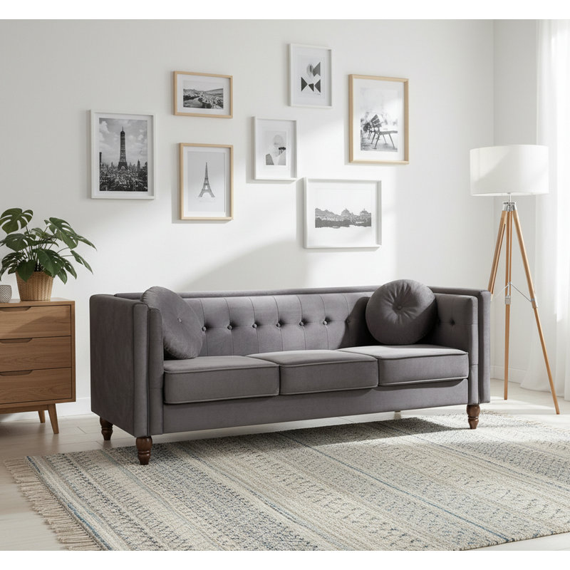 Canapé Chesterfield classique avec revêtement en velours froissé, Gray Velvet