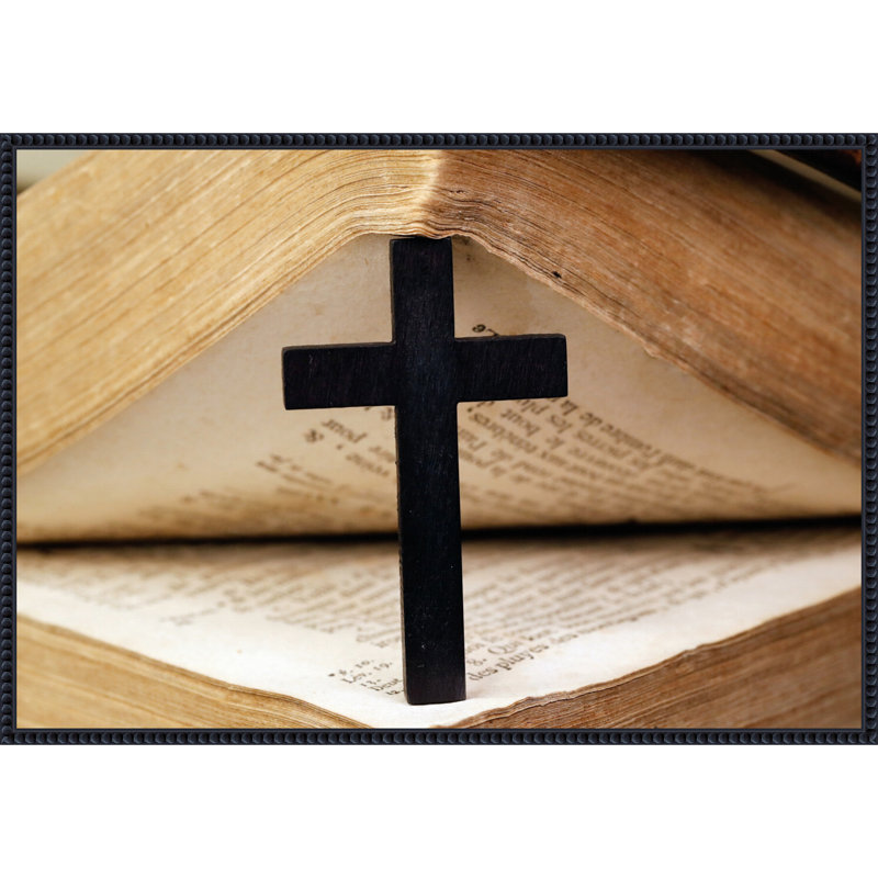 «Christian Cross Bible Scripture», reproduction d'art sur toile encadrée, Noir perlé Sylvie