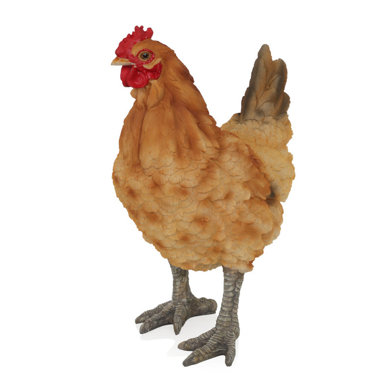 Rustic Orange and Red Polyresin Standing Hen Statue, 14" Height