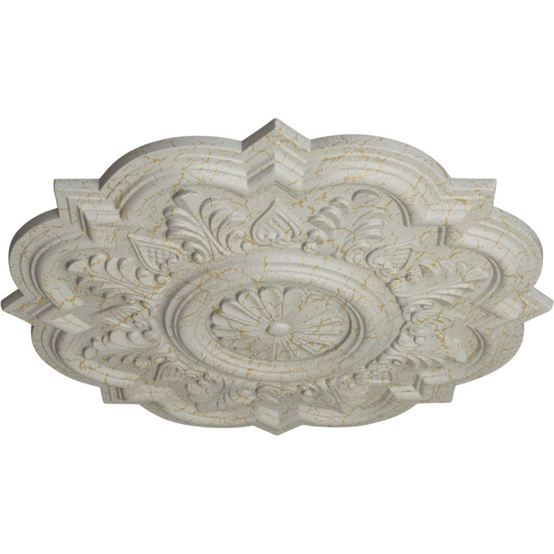 Médaillon de plafond Endurathane Deria, DE 20 1/4 po x P 1 1/2 po (convient aux auvents jusqu'à 6 po), pot peint à la main de finition craquelée crème