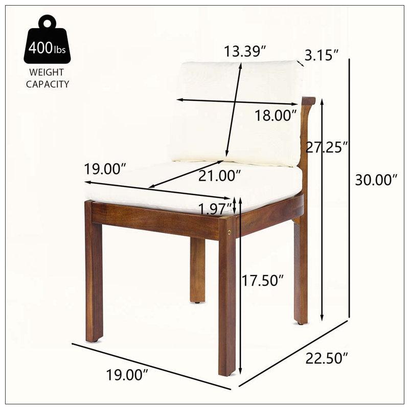 Chaise d'extérieur en bois d'acacia, Brown+Cream-2pieces