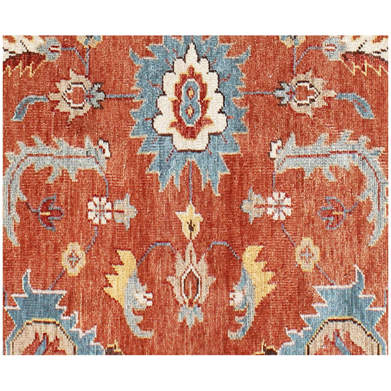 Tapis en laine Terra Cotta Oushak avec bordure ivoire - tapis floral traditionnel noué à la main, Rectangulaire 8 pi x 10 pi
