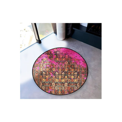 Tapis rond rond décoratif détaillé à motif antique rose