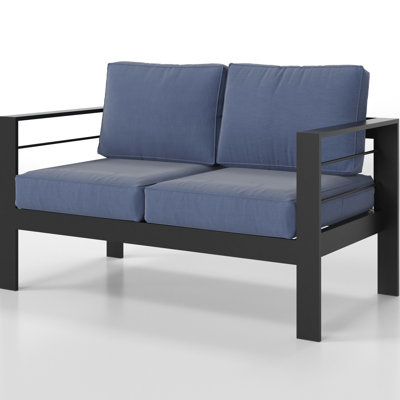 Patio bleu avec coussin épais de 5 po - Structure et structure en aluminium