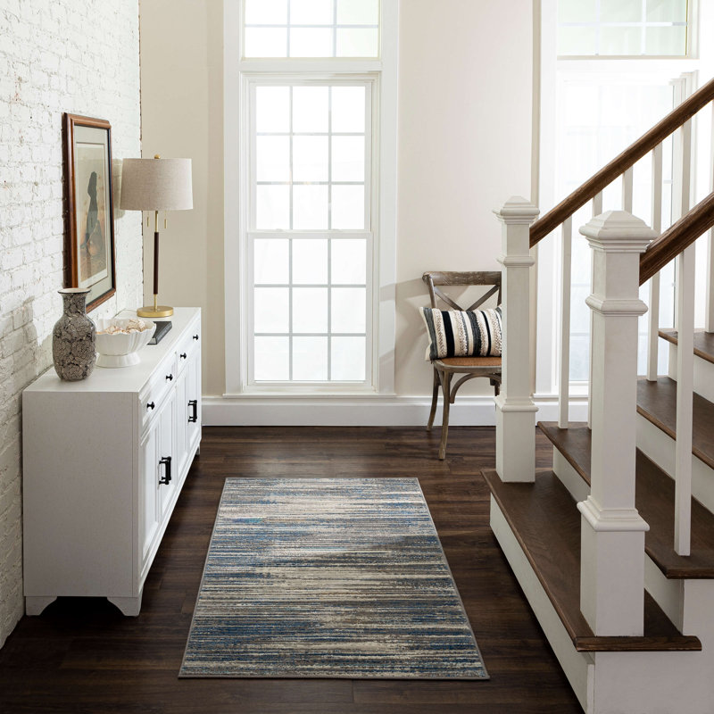 Louque Gray/Dark Blue Modern Abstract Stripe Area Rug, Rectangle 2' x 3'