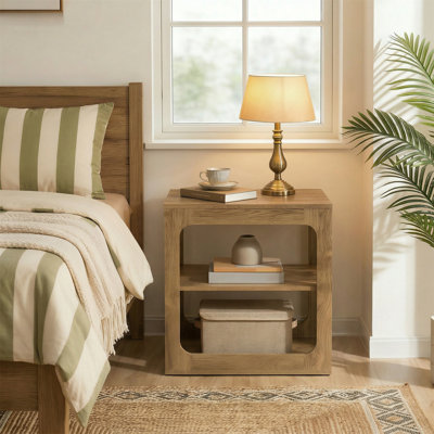 23.62" Farmhouse End Table with Storage Shelves, 3-Tier Side Table for Living Room, Bedroom