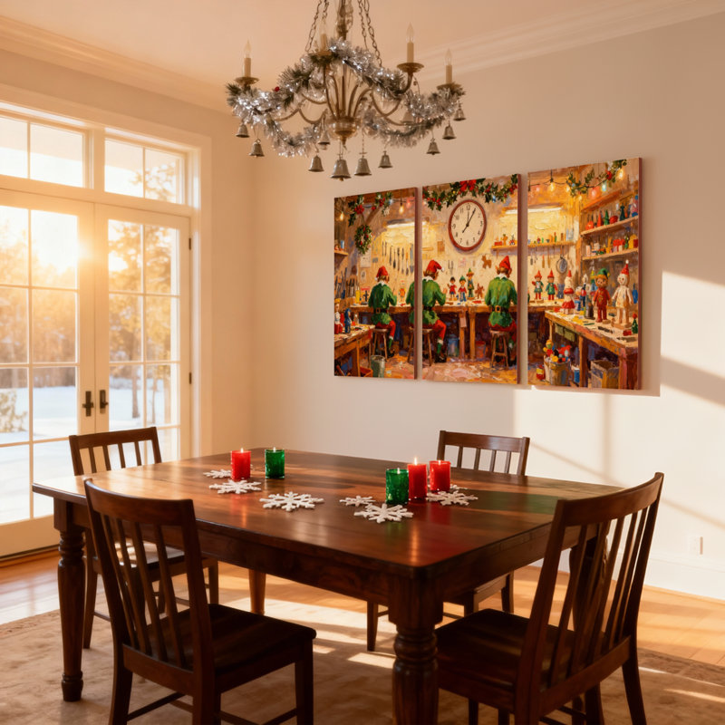 Christmas Christmas Elves, atelier, ensemble de 3 reproductions d'art sur toile