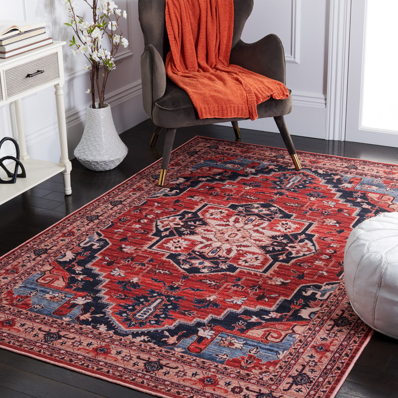 Chenard Oriental Red/Beige Area Rug, Rectangle 5'3" x 7'6"