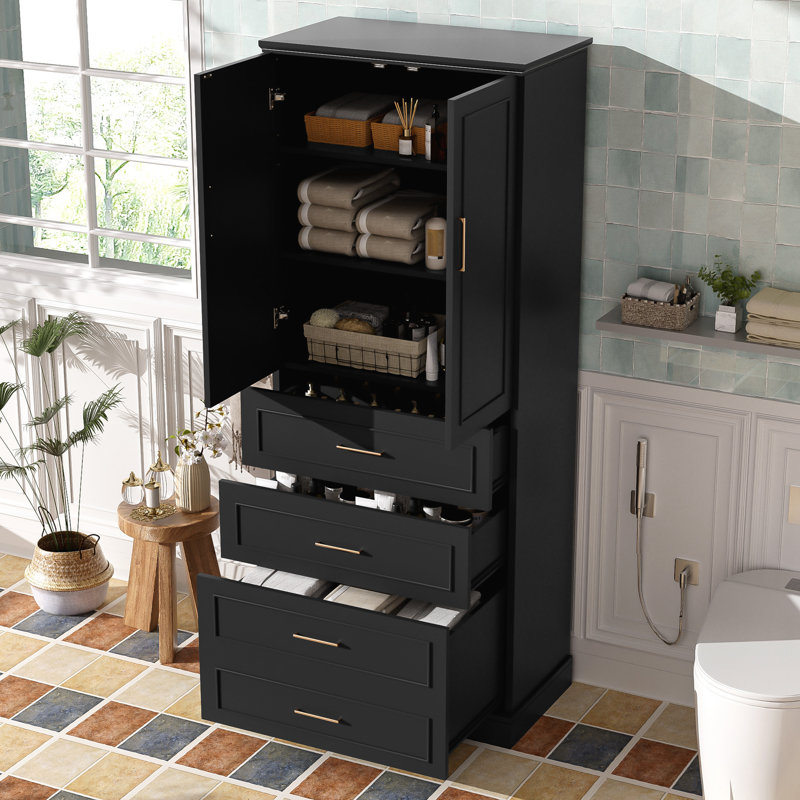 Armoire de salle de bain 72,2 po avec 3 tiroirs, Noir