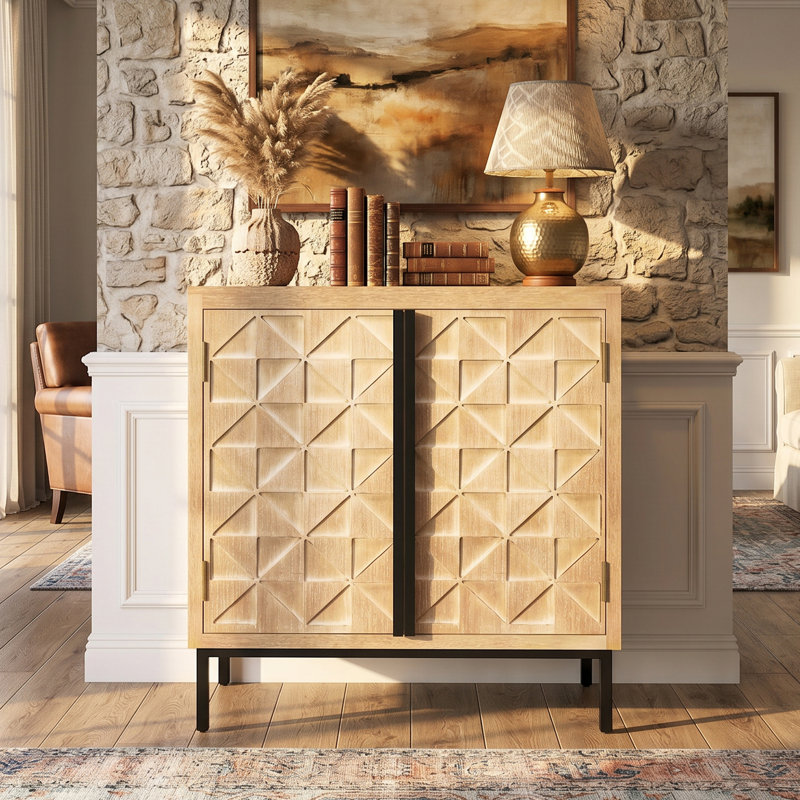 Commodes décoratives 29 po H brun antique, armoire de rangement en bois massif rétro avec tablette et poignée noire, amplement d'espace pour le salon