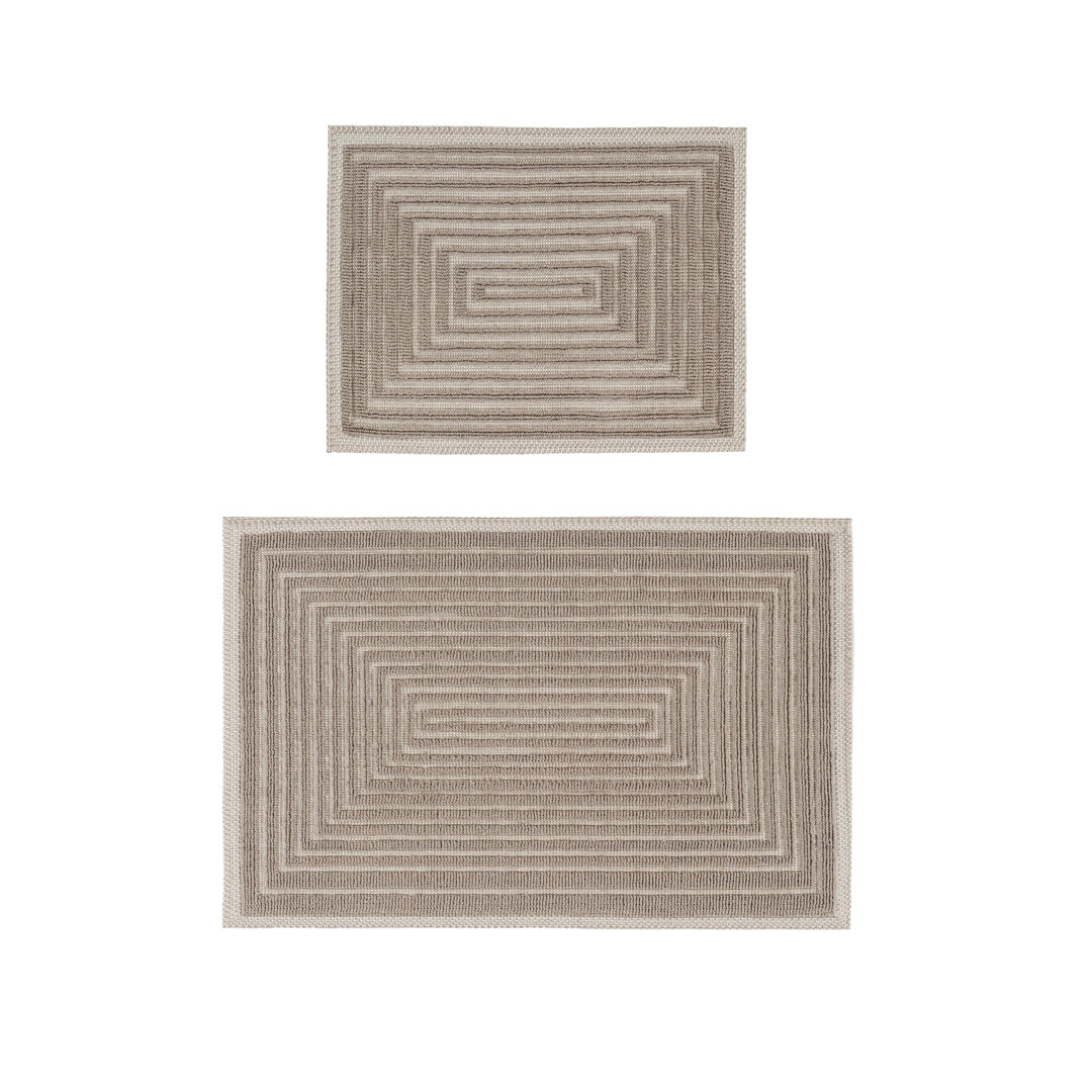 Ruglenza Bathroom Mat Set - 2 Piece Non Slip Cotton Bath Mats for Bathroom & Shower, Textured Loop Bath Rug Set, Quick Dry, Machine Washable, Easy Cle