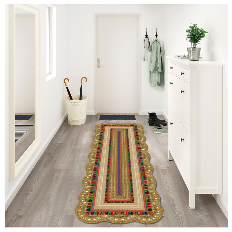 Tapis bleu / rose / vert en polyester tissé à la machine Novelty Weigand, Nouveauté 3 pi 3 po x 9 pi 10 po